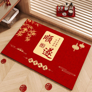 New chinoiserie bathroom absorbent floor mat diatom mud festive red door mat for home bathroom non-slip foot mat
