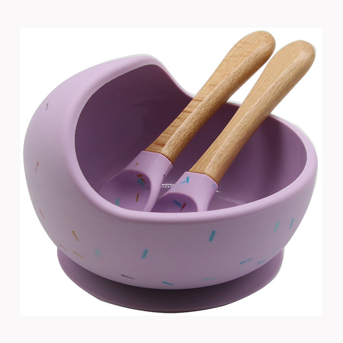 Cross-border supply Silicone children's tableware set Baby complementary food bowl bib, fork anti-drop set Cross-border spot