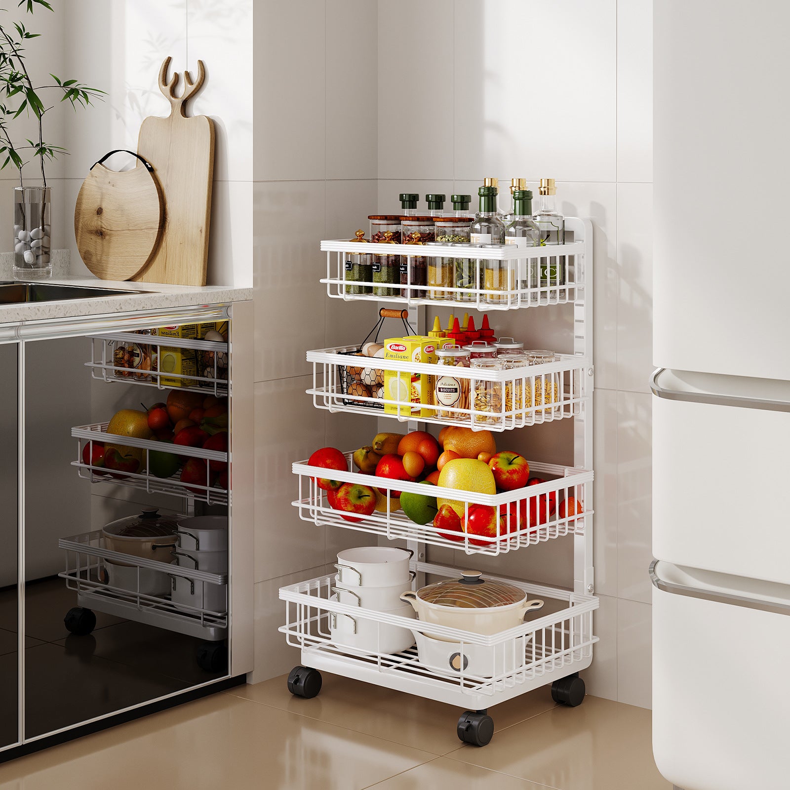 Rotary storage trolley Home floor removable bathroom Bedroom storage rack Kitchen multi-layer rack