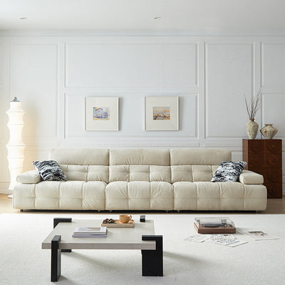 Cream style foshan sofa living room 2025 new arrival straight row lawrence sofa small apartment high back fabric sofa
