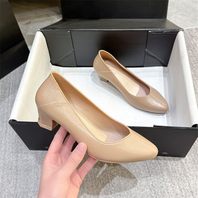 Women's fashion high heels - non-slip, closed-toe, business-ready, waterproof, casual pointed-toe chunky heel shoes (plastic)