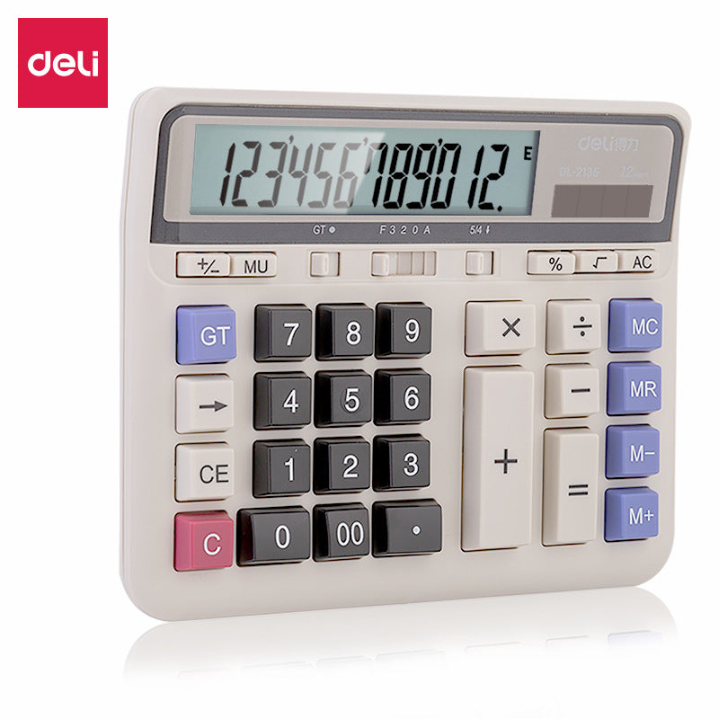 Deli 2135 Computer Keyboard Finance Banking Computer Dual Power Supply Solar Desktop Office Calculator Wholesale