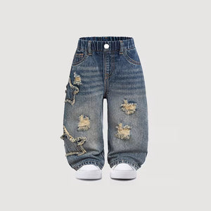 girls' spring/autumn denim pants: new styles for toddlers and young children, loose-fit casual straight-leg trousers, stylish and versatile wide-leg pants for kids
