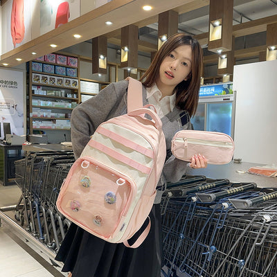 2025new arrivaldetachable pencil case school bag transparent flap pocket pantscute pain bag casualpure color female student backpack