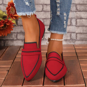 Plus size women's flat shoes for export - spring pointed toe flyknit slip-on casual loafers - breathable