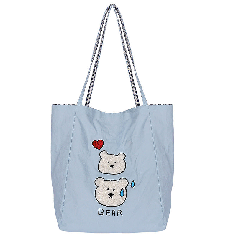 Canvas bag 2025 new women's handheld cloth bag large capacity carrying book bag junior high school students tutoring embroidered shoulder bag