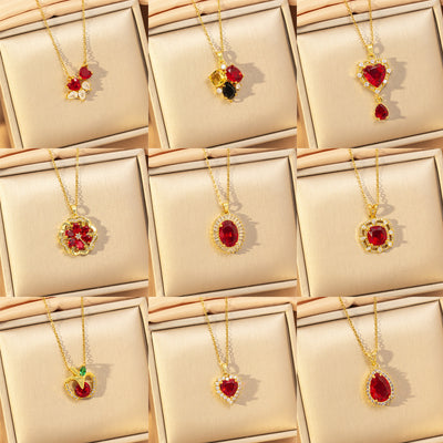 【titanium steel】copper inlaid zircon light luxury new style ruby necklace women's high-end fashion versatile elegant sweater chain jewelry