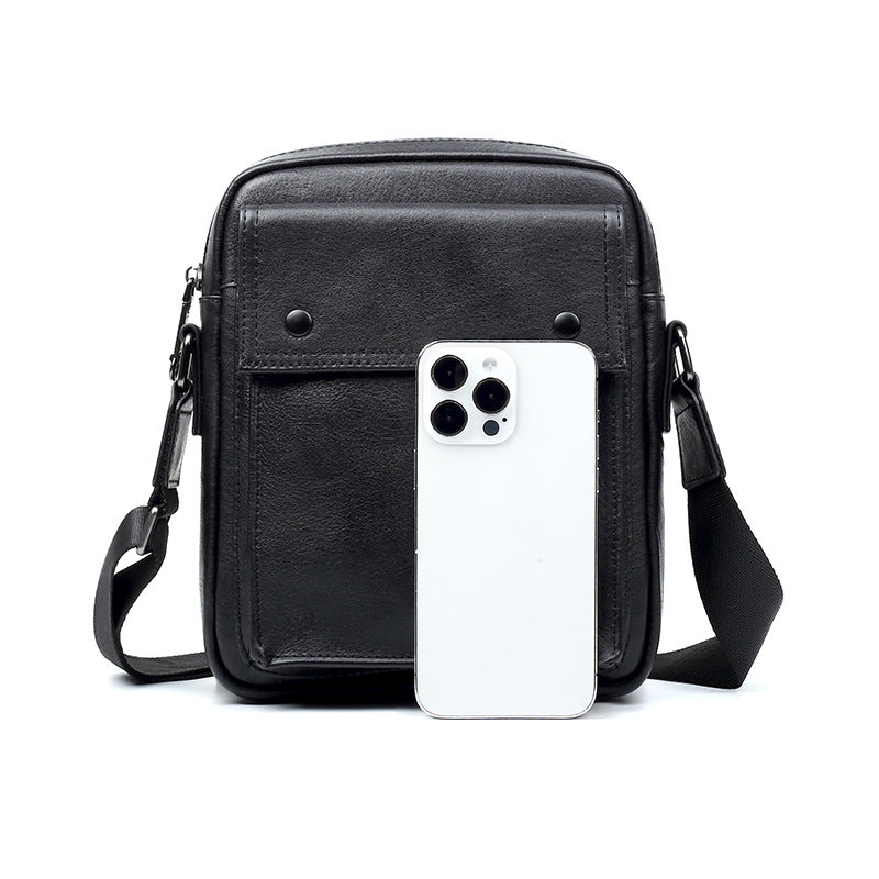 New men's bag fashionable horizontal leather men's shoulder bag casual mailman simple first layer cowhide messenger bag