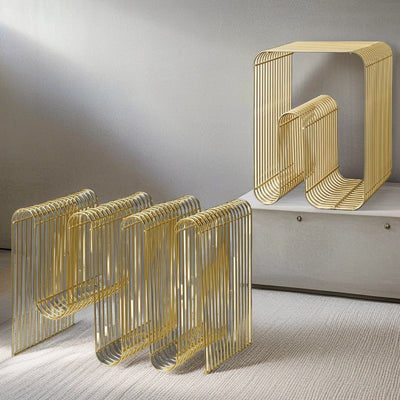 Metal line table newspaper magazine rack accessible luxuryclassy book rack soft sofa table geometric floor stand tea table