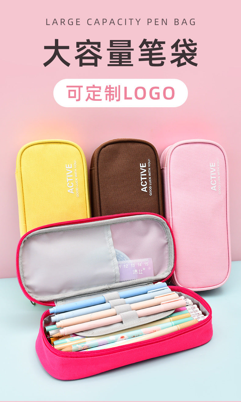 Personalized pencil bag custom simple children's canvas Korean version large-capacity pencil bag primary school students multi-functional double-layer stationery bag