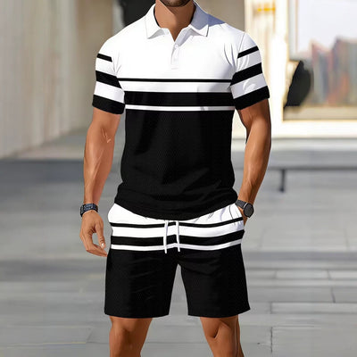 hot-selling men's polo shirt set, new summer two-piece casual short-sleeve and shorts set, dropshipping available