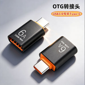 Otg adapter, usb 3.0 female to type-c converter, high-speed data transfer, 6a fast charging, compatible with phones, tablets, car dashboards, and usb drives