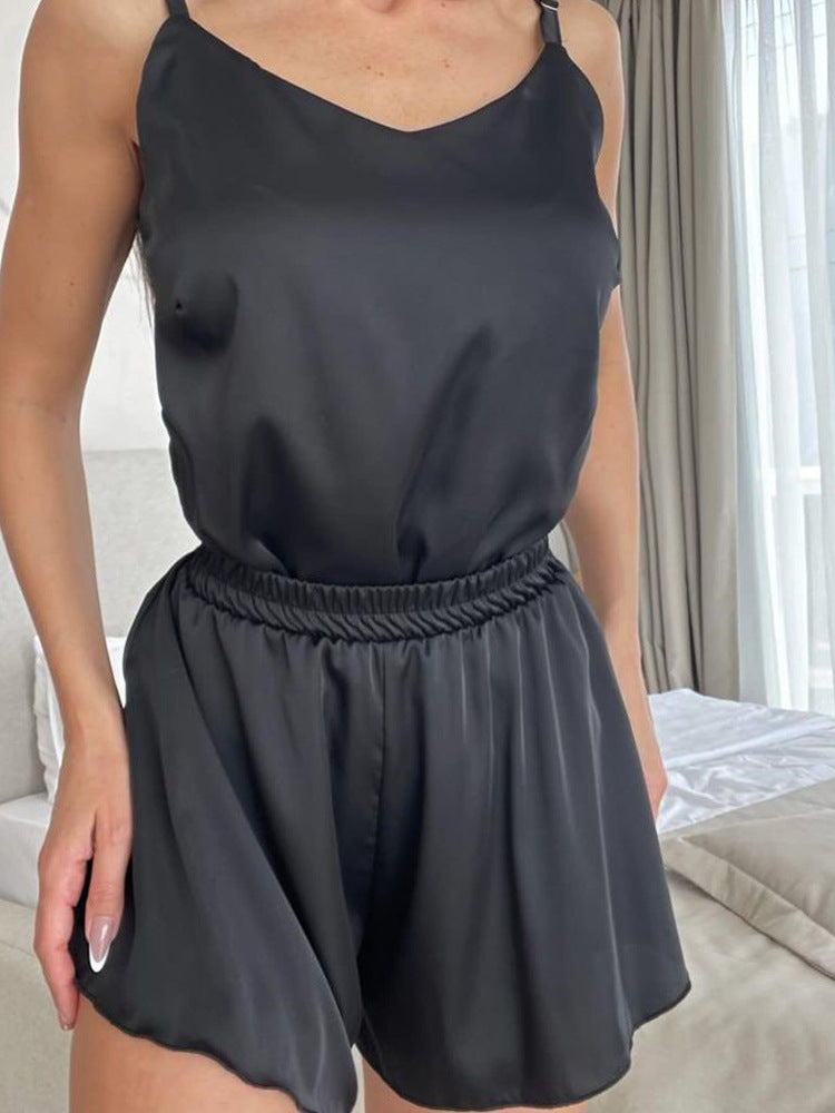 Spring and summer new  European and American fashion women's clothing simple home suspenders shorts versatile casual suit women