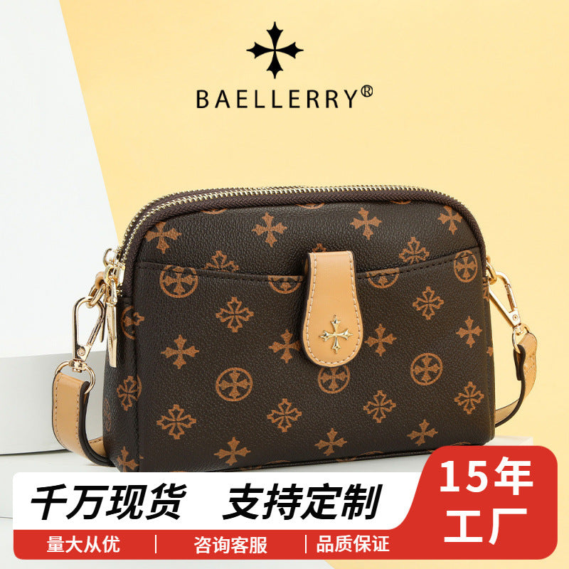 Baellerry new women's bag European and American style old pattern double zipper women's bag fashion messenger shoulder bag