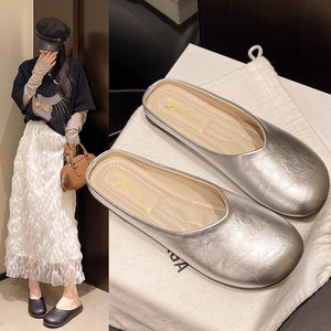 Plus size baotou half slippers for women new arrivaloutwear gentle fairy style flats lazy one-leg slip-on mules shoes for women