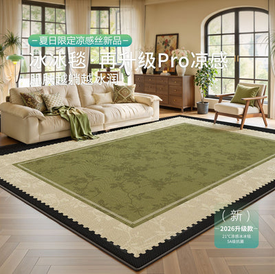 Cooling ice silk mat cream style green living room carpet new summer bedroom no-wash wipeable mat floor mat