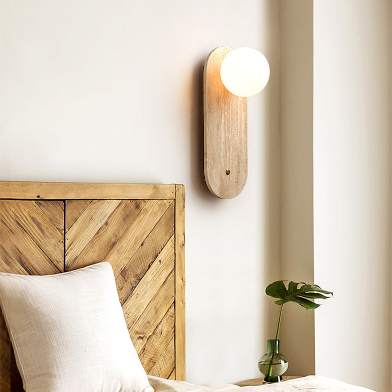 Yellow travertine wall lamp bedroom bedside lamp Japanese cream wabi sanfeng homestay corridor Nordic living room background wall lamp