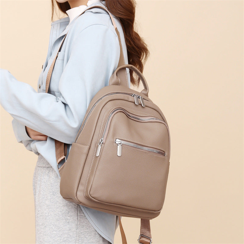 New PU soft leather backpack, women's lightweight travel backpack, high-end sense, large-capacity work commuter women's backpack