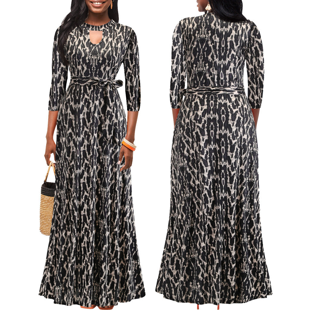 Spring and Autumn 2022 new European and American  independent station women's clothing V-neck waist large skirt polka dot printing dress women