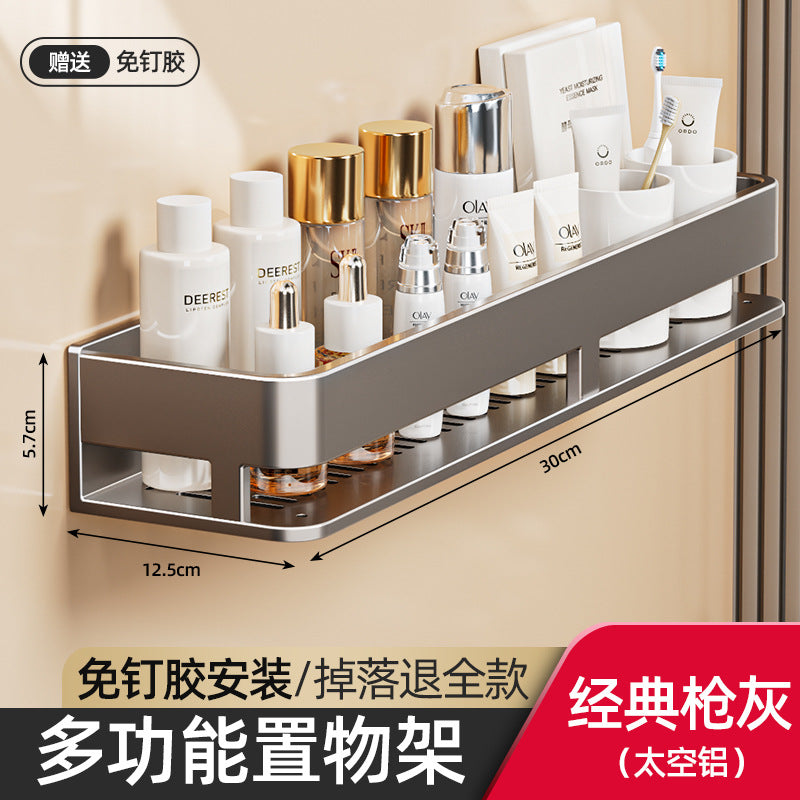Space Aluminum Cream Wind Toilet Wash Desk Shelf No Punching Toilet Bathroom Toilet Wall Hanging Storage Rack