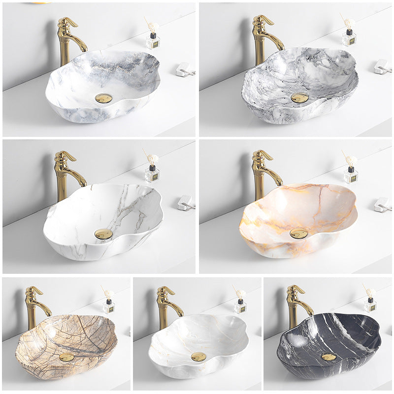 陶瓷台上盆大理石纹小型洗手盆家用面盆轻奢风酒店脸盆艺术盆别墅