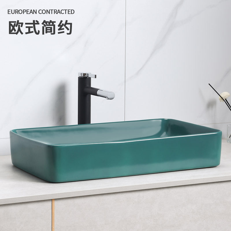 陶瓷墨绿色台上陶瓷盆北欧风格酒店一体盆支持颜色跨境专供