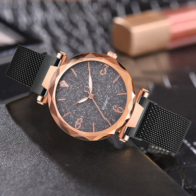 Ready-to-ship wholesale starry sky watches, women's quartz watches with magnetic strap – one-piece dropshipping available