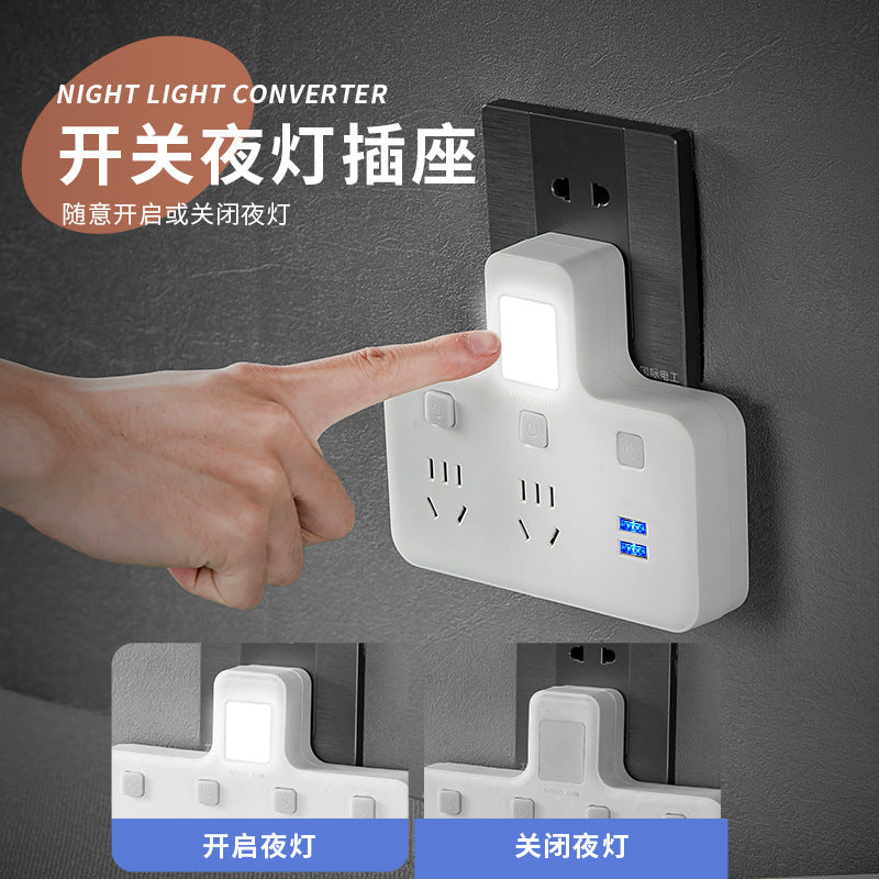 Yaqi Household Converter Socket Converter Travel All Copper One Turn Multi-purpose Hole Independent Switch Night Light Converter