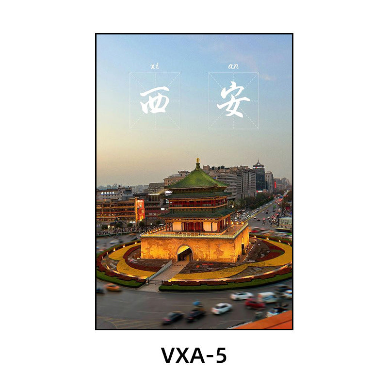 陕西装饰画西安长安古城风景建筑面馆挂画美食餐厅饭店包厢壁画