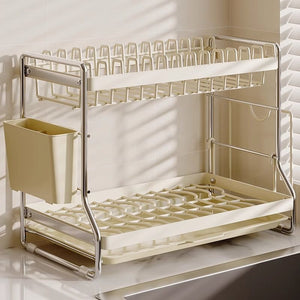 Dish storage rack 304 stainless steel drain basket dish rack dishware chopsticks dishware double layer kitchen storage rack