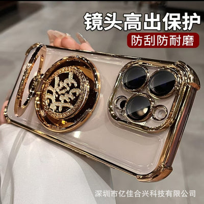 Suitable for apple 17 mobile phone case, accessible luxury rotating trendy brand magnetic suction bracket iphone15 european and american four-corner couple case