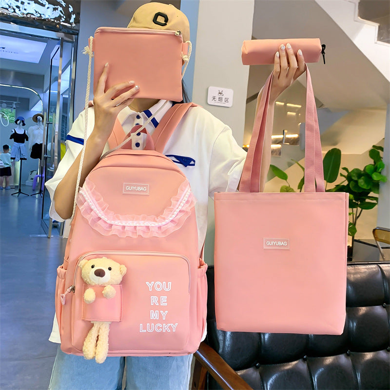 New Korean version of large-capacity student schoolbag cartoon cute bear doll girl backpack primary and secondary school backpack