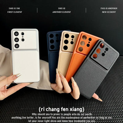 Suitable for samsung s26ultra plain leather mobile phone case small v pattern anti-fall simple cross-border s25 protective cover foreign trade case
