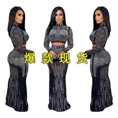 S390227 cross-border women's prom dresses evening dress elegancesexy hot diamond skirt suit women