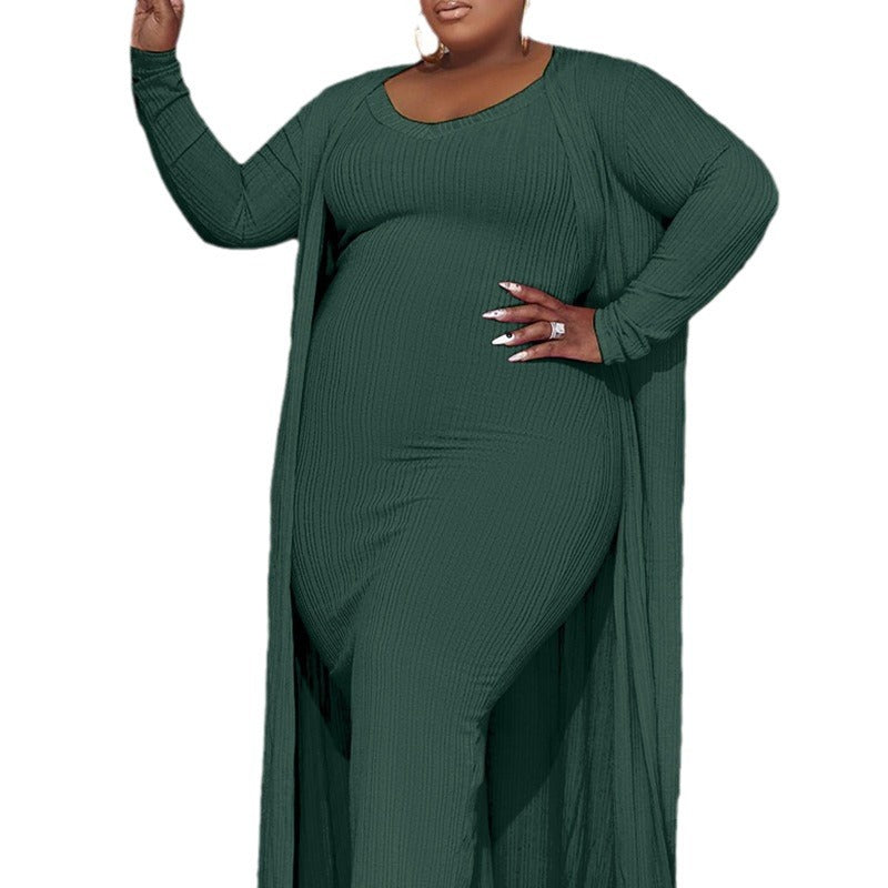 European and American  women's clothing large-size sleeveless dress long cardigan large-size 2-piece set LPU2194