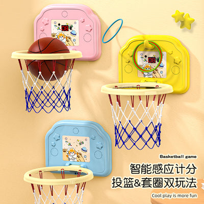Kids' hanging basketball hoop - indoor/outdoor, no drilling required, foldable, with scoring system and rings - perfect for kindergarten basketball games and toys