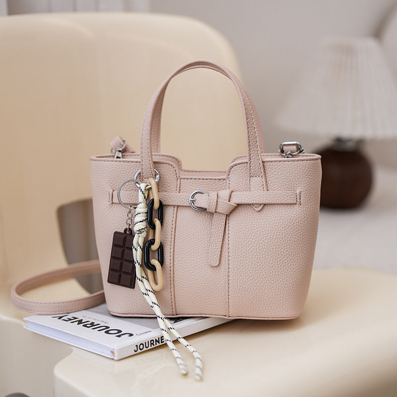 Cross-border retro lychee pattern portable bucket bag women's bag temperament commuter tote bag fashionable versatile shoulder messenger bag