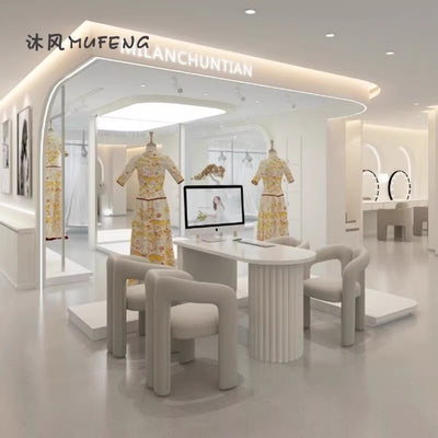 Cream style selection area wedding dress shop rest area order receiving table medical beauty industry negotiation table slate sofa chair combination leather art
