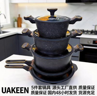 Uakeen hot-selling export pot suitkitchenwar5-piece set 5pcs medical stone double-layer bottom pot