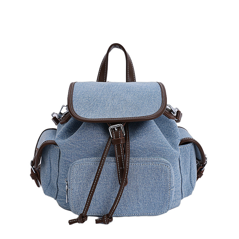 Cross-border denim backpack female large-capacity leisure student class schoolbag outdoor mountaineering light travel backpack