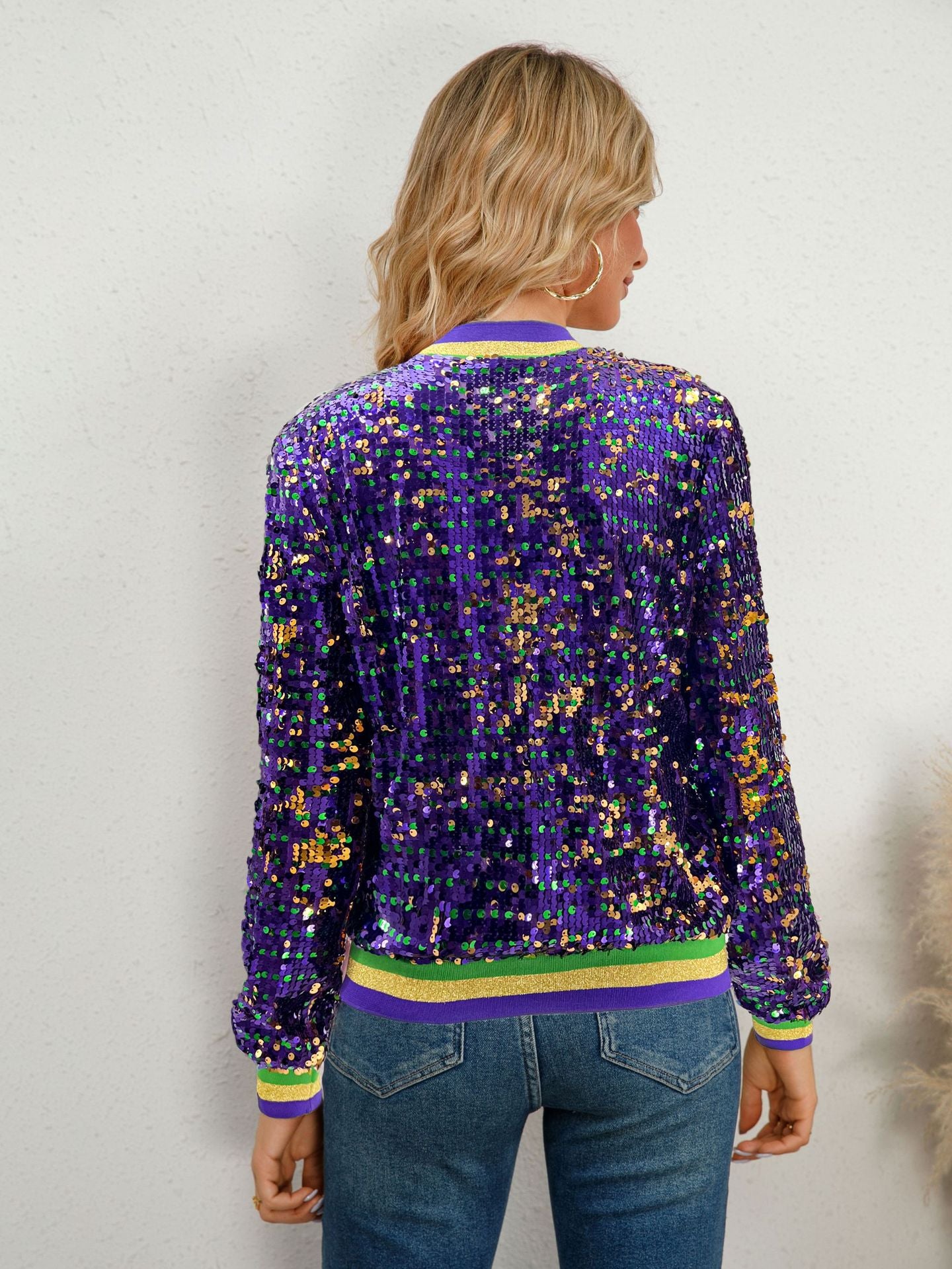 10346 Cross-border Europe, America,  long-sleeved sequins fashion trend baseball jacket cardigan women's jacket