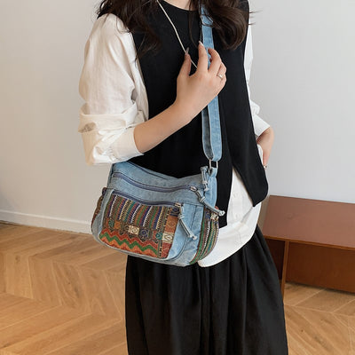 2025 early autumn new arrival: versatile embroidered ethnic style denim shoulder bag - effortless crossbody, casual vintage style