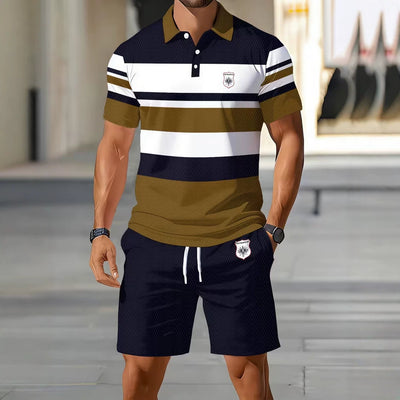 hot-selling men's polo shirt set, new summer two-piece casual short-sleeve and shorts set, dropshipping available