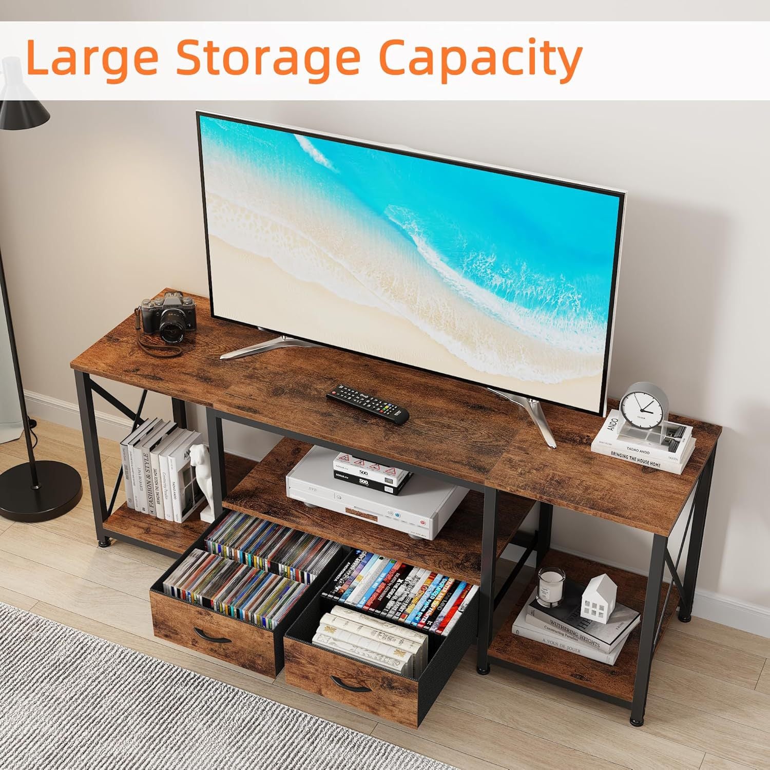 Retro open multi-layer storage rack can be customized with sample, entrance cabinet with power socket, living room TV rack