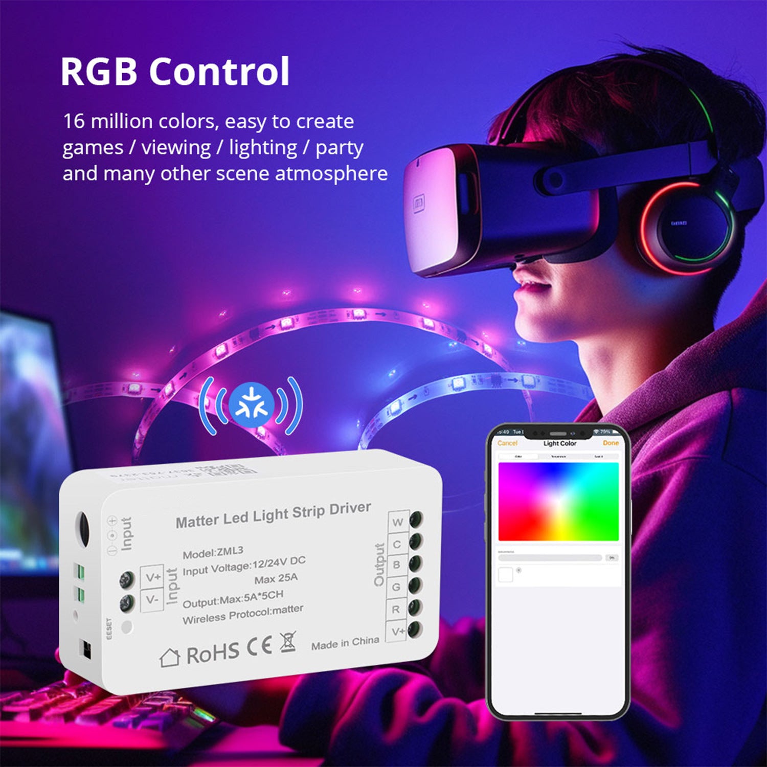 Wholesale matter24V intelligent controller RGBCWCCT dual color temperature homekit dimming color dimming intelligent lighting