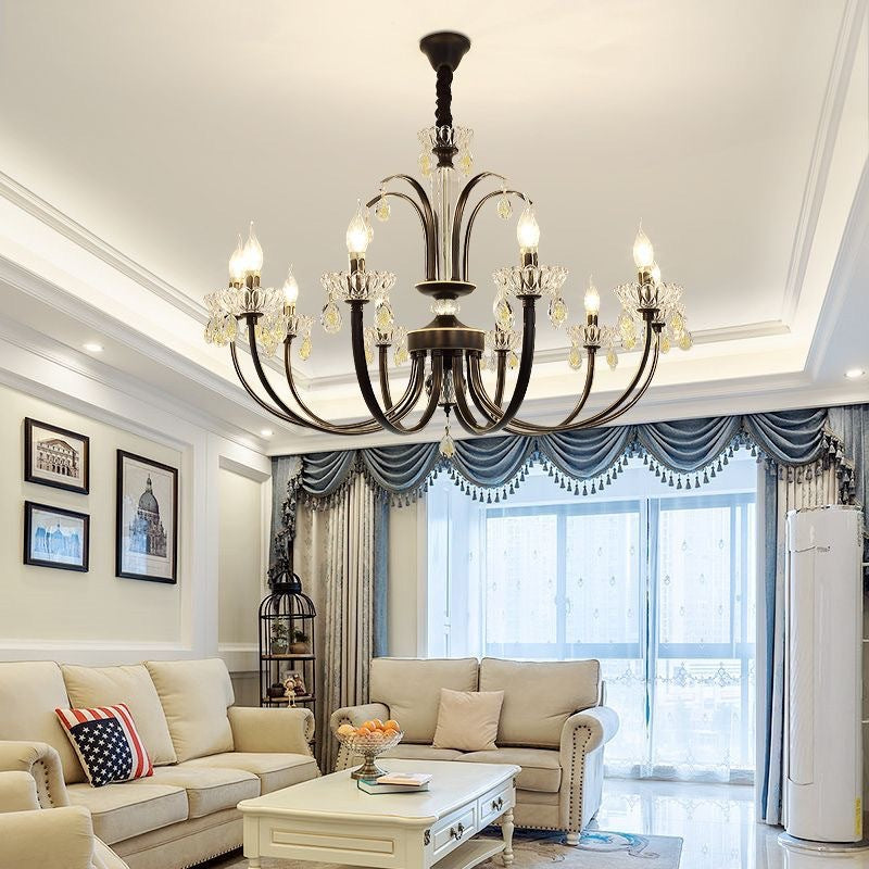 American simple wrought iron living room light luxury creative bedroom dining room light retro crystal light clothing store candle chandelier