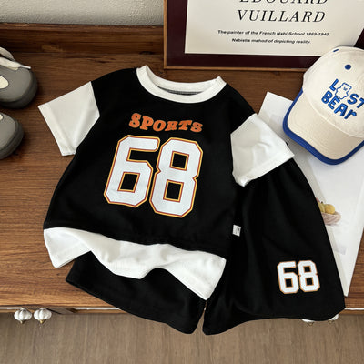 Summer kids' short-sleeve and shorts set: boys' casual outfit for outdoor activities and sports - loose-fit jersey style, two-piece look