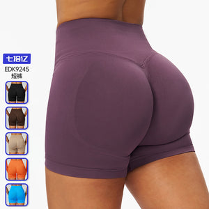 European and american cross-border seamless yoga shorts - color block trim, high-waisted, compression shorts for sports, running, and fitness - model 9245