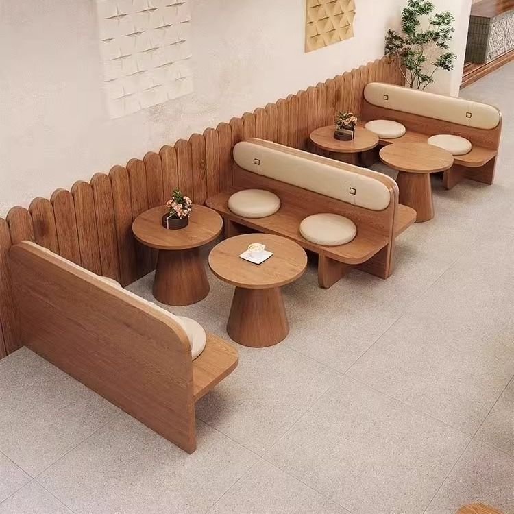 Card seat sofa milk tea shop table and chair combination cafe retro dining table commercial catering tea house wall seat