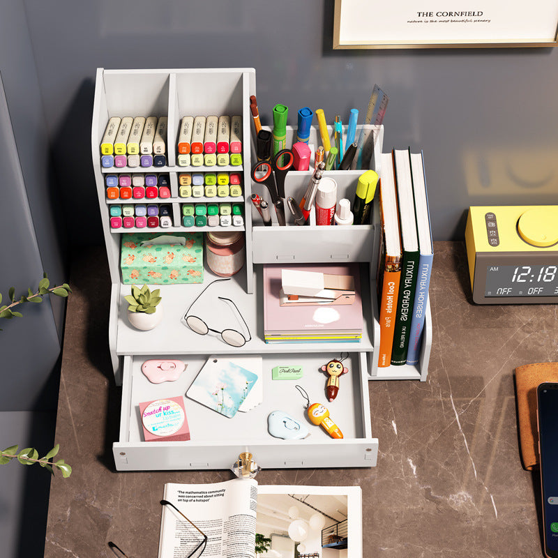 Pen Holder High-value Storage Grid Desktop Drawer Stationery Box Creative Office Cute Children's Marker Pen Storage Box
